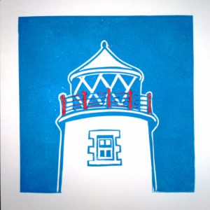 fanad lighthouse linocut blue card