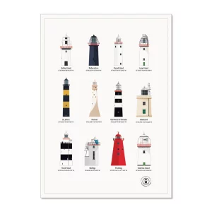 12 Lighthouses of Ireland tea towel