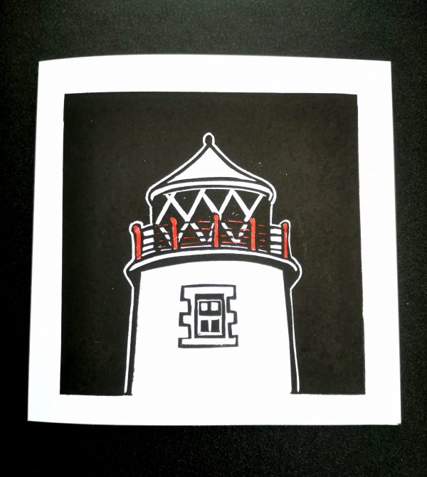 fanad ligthhouse lino cut black